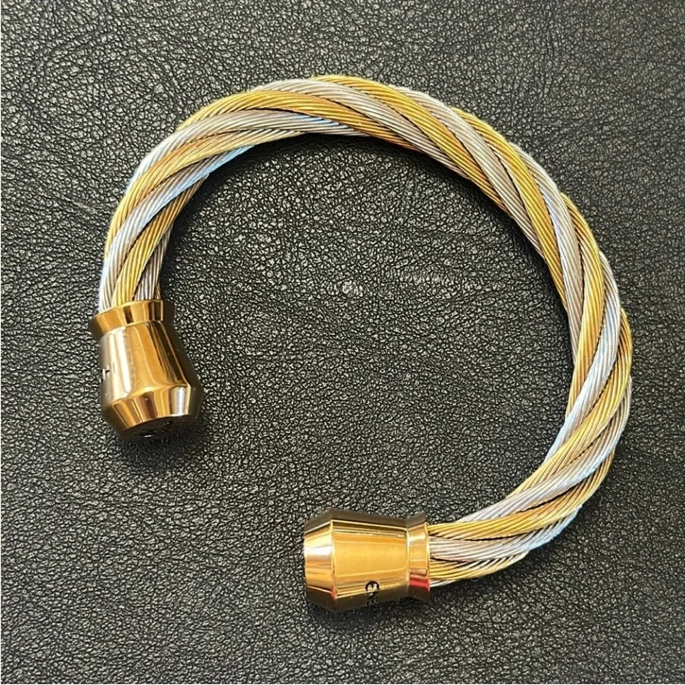ENER-CHI Two Tone Twisted Cuff Bracelet